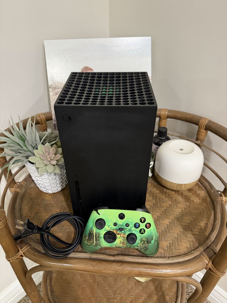 Microsoft Xbox Series X Console with Custom Green Controller and Power Cable