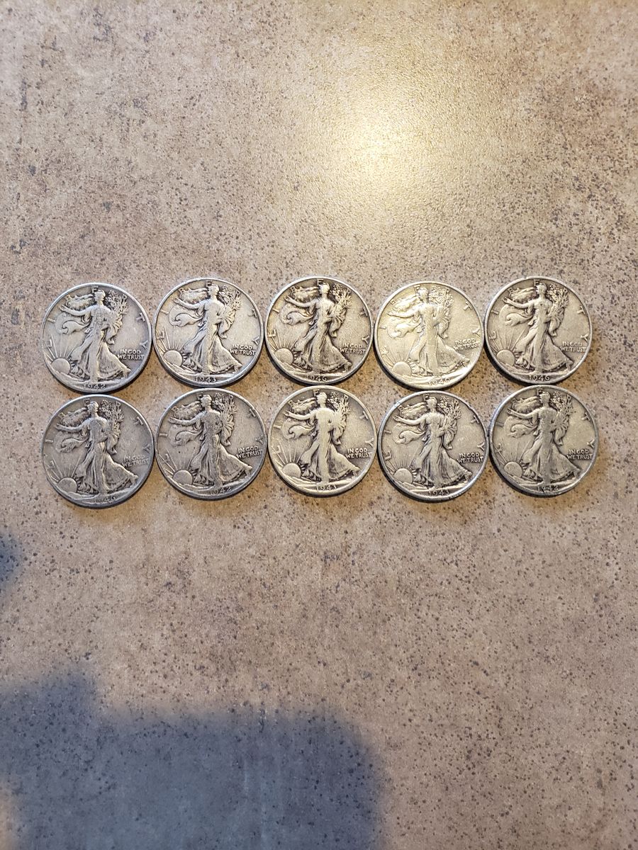 10 Walking Liberty Silver Half Dollars 90%