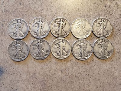 10 Walking Liberty Silver Half Dollars 90%