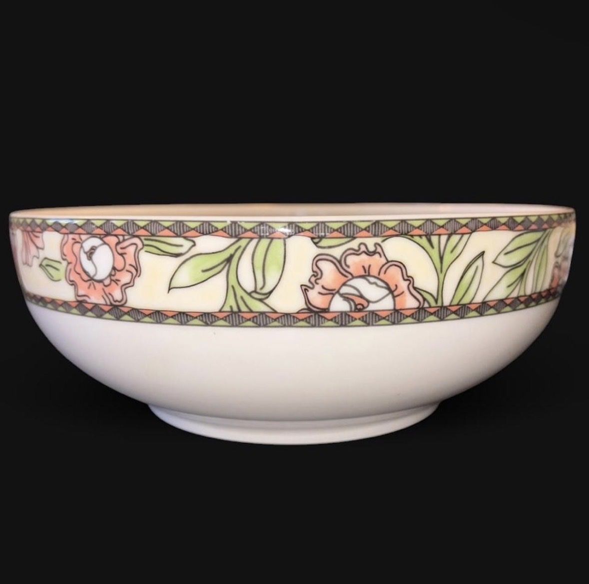 Beautiful Vintage 1998 Korean Oneida Stoneware Dishwasher & Microwave Safe Floral Serving Bowl