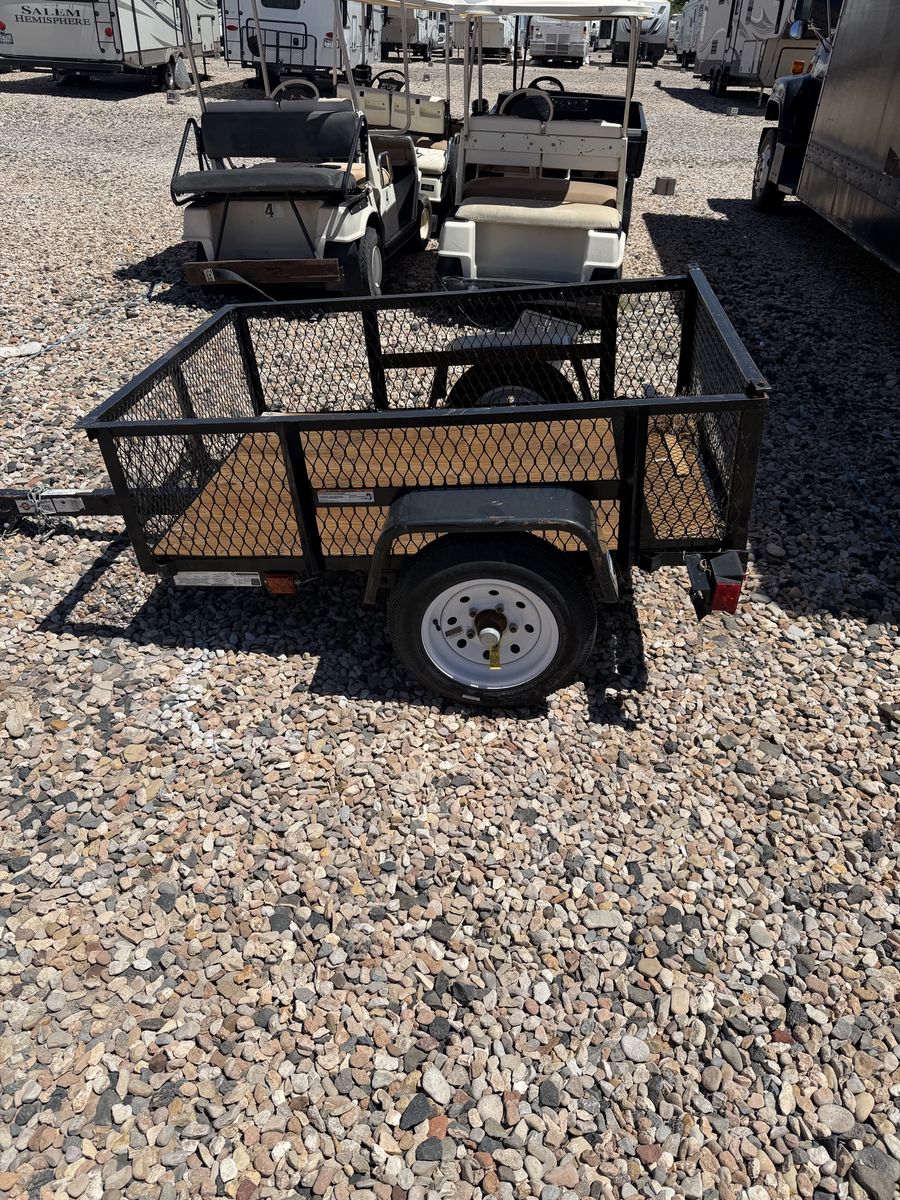 Single Axle 4x5 Utility Trailer with Mesh Sides and Wooden Floor
