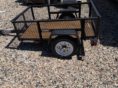 Single Axle 4x5 Utility Trailer with Mesh Sides and Wooden Floor