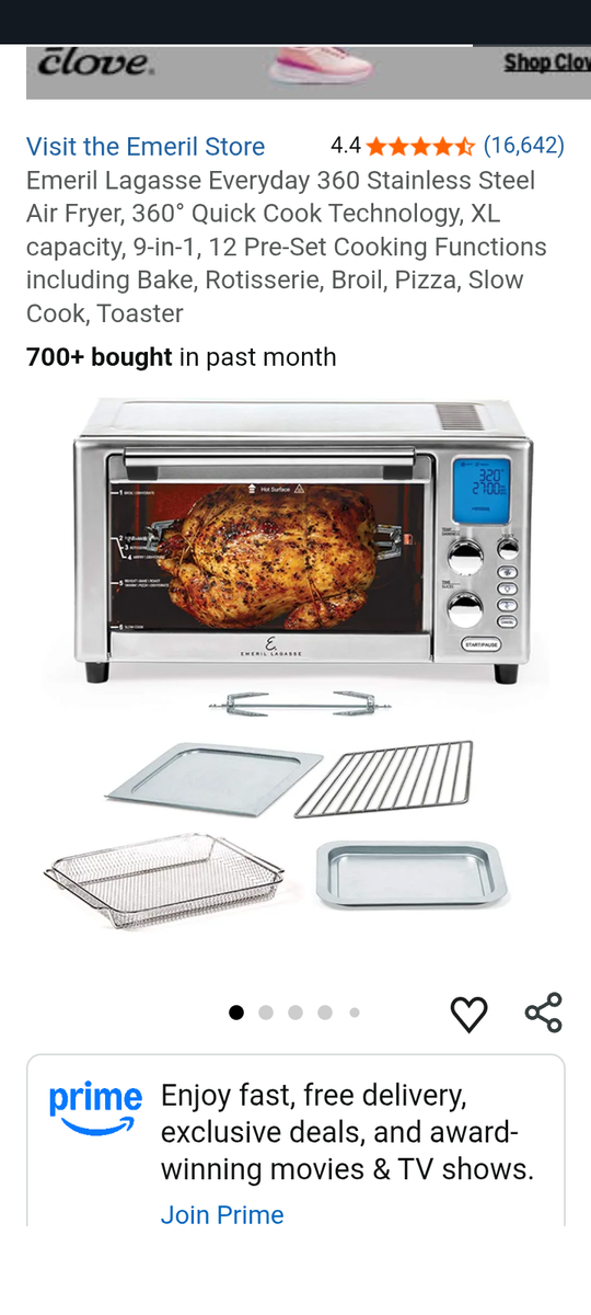 Emeril Lagasse Everyday 360 Stainless Steel Air Fryer XL 9-in-1, 12 Pre-Set Cooking Functions 1500W