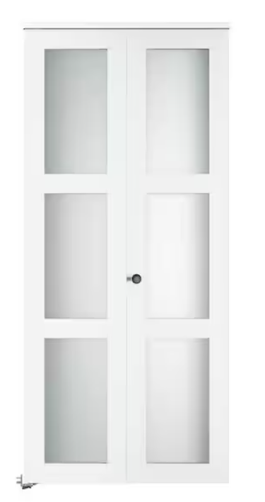 30 in. x 78 in. 3-Lite Frosted Glass Solid Core White Finished MDF Closet Bi-fold Door