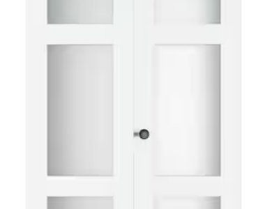 30 in. x 78 in. 3-Lite Frosted Glass Solid Core White Finished MDF Closet Bi-fold Door