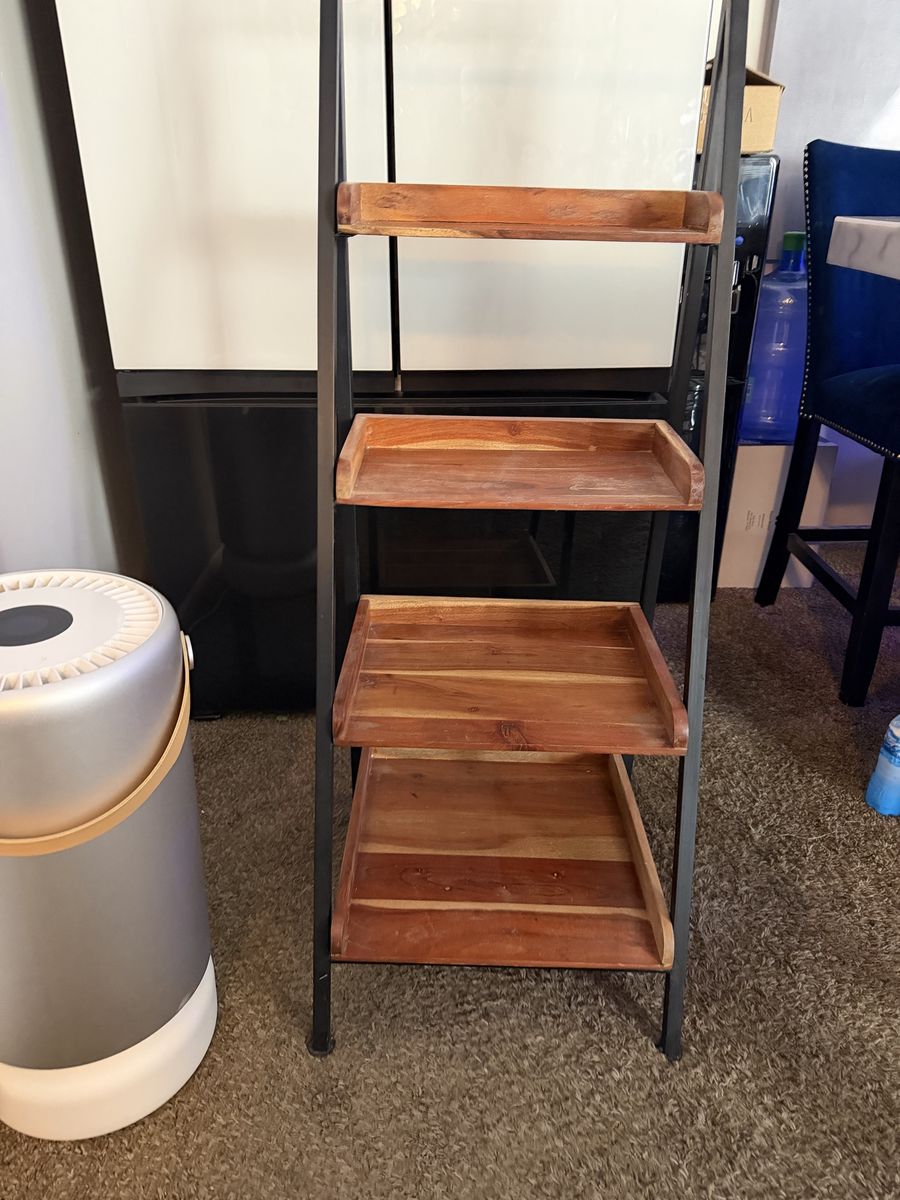Industrial Metal and Wood 4-Tier Ladder Shelf Display Unit