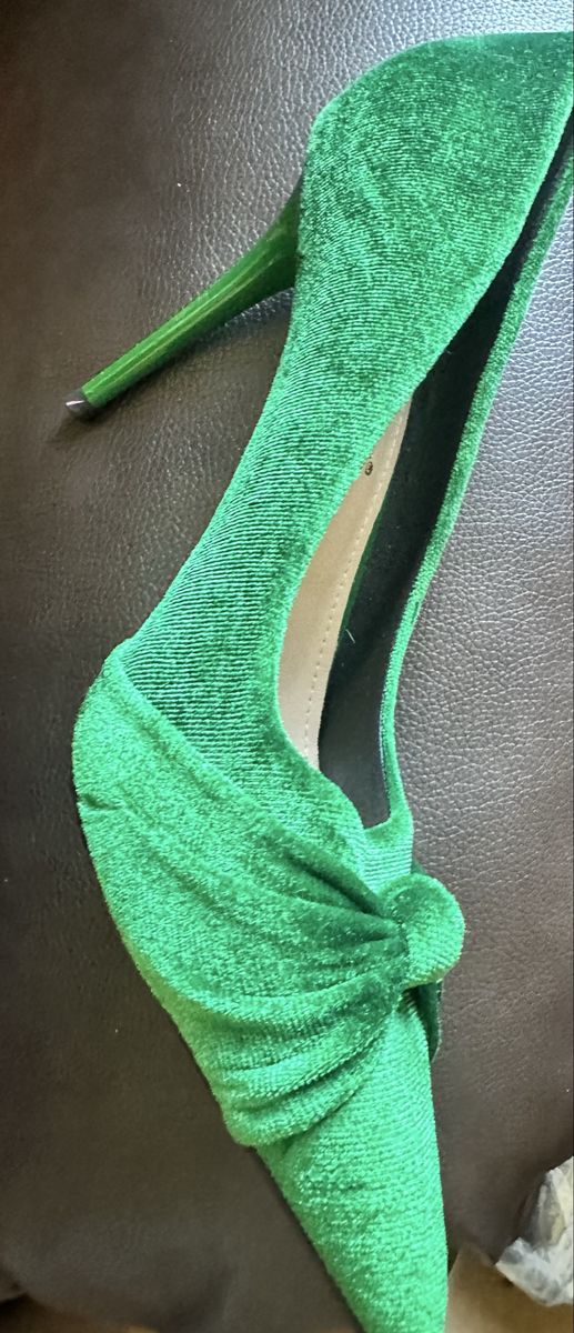 BIGTREE Green Velvet Pointed Toe High Heel Pumps Knot Accent Size 8