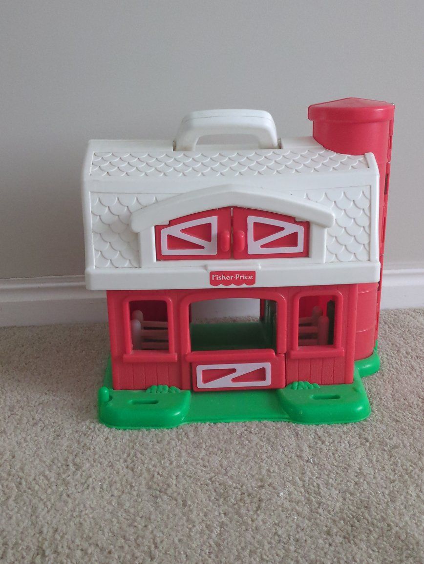 Fisher-Price Little People Animal Sounds Farm Toy Playset - Red/White/Green, Portable Barn