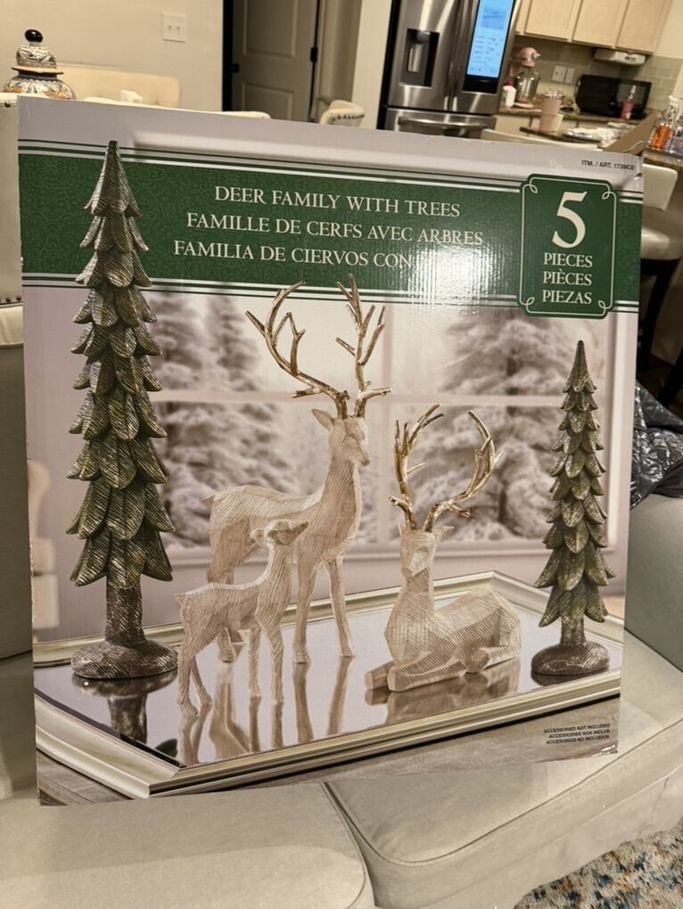 Deer Family With Trees Chirstamas