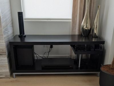 Modern Black Wood TV Stand Media Console with Silver Legs - Sleek Design