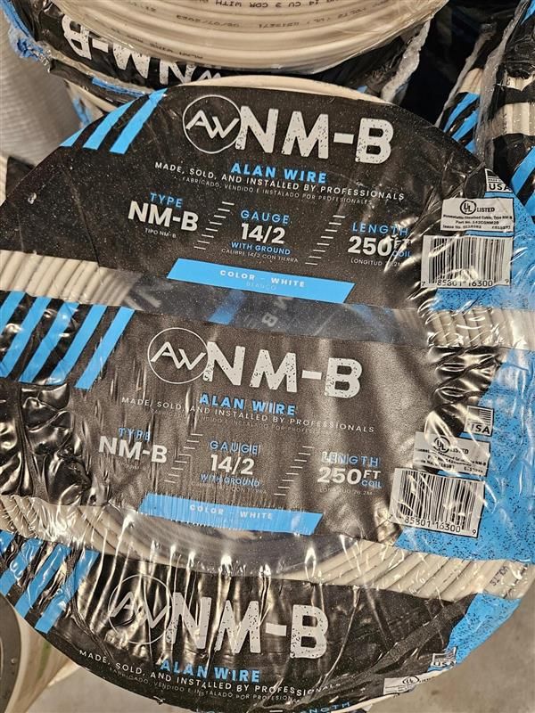 Alan Wire NM-B 14/2 Electrical Wire - 64x 250ft Unopened Rolls, White $95 a roll OBO
