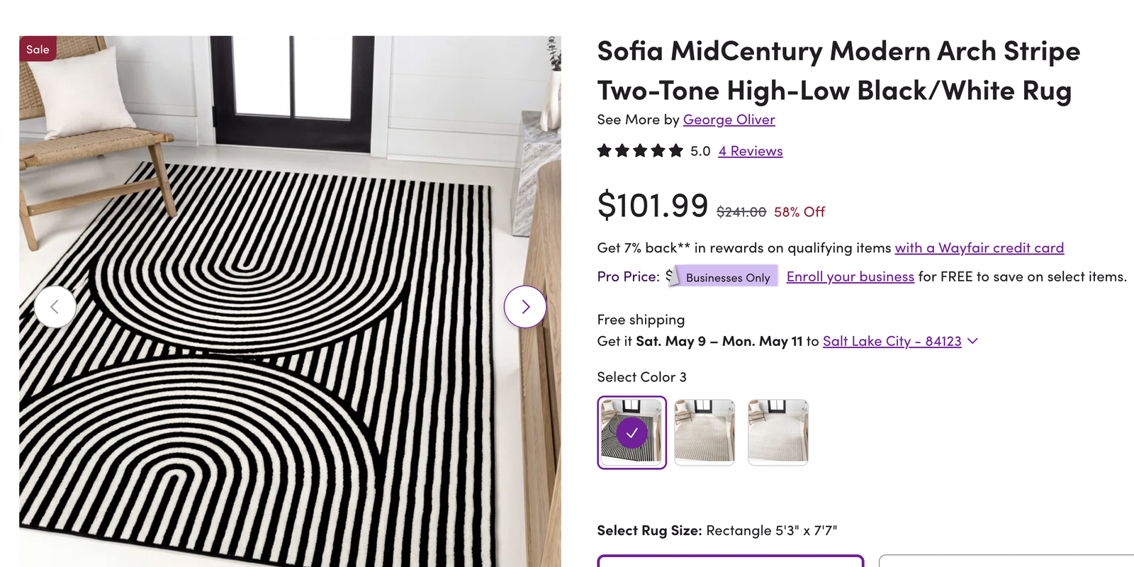 Arch Stripe Two-Tone High-Low Black/White Rug