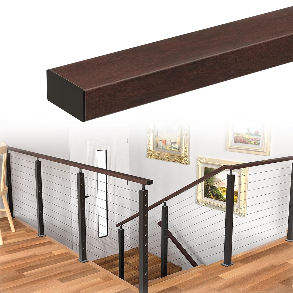Muzata 6'6" Aluminum Cable Railing Handrail Walnut Wood Grain HL10 WPA