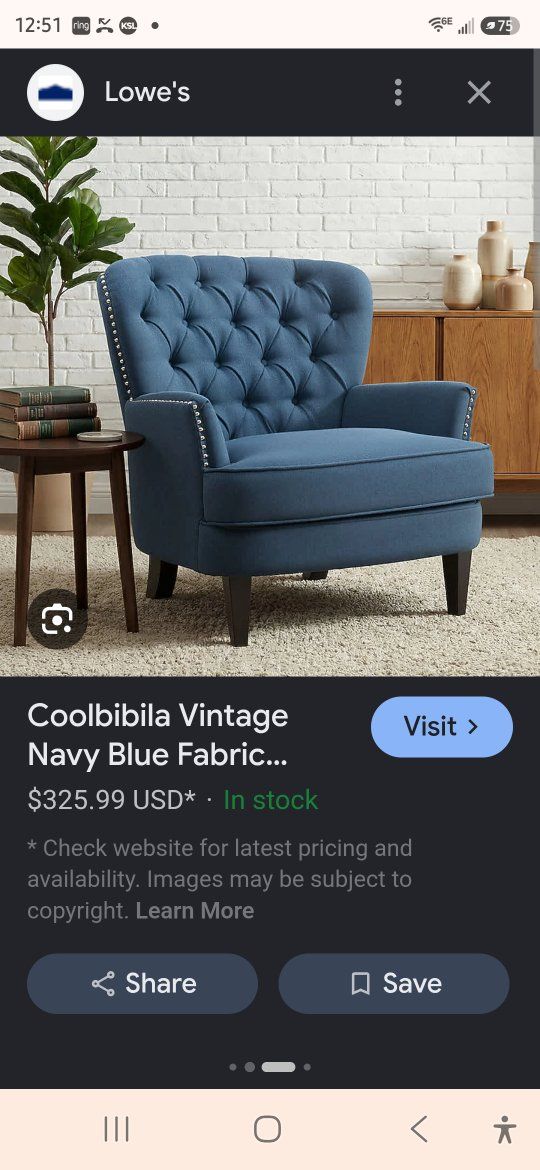 2 cute blue chairs. Great condition no smoking. yes dogs but no damage, discoloration etc.