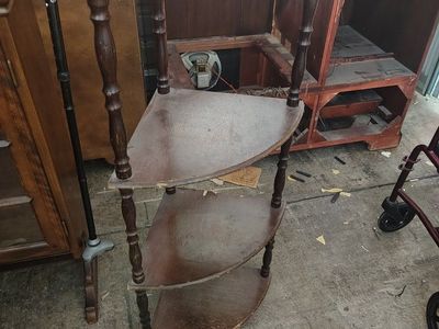 Vintage Dark Wood 4-Tier Corner Shelf Display Unit - Rustic Decor Furniture