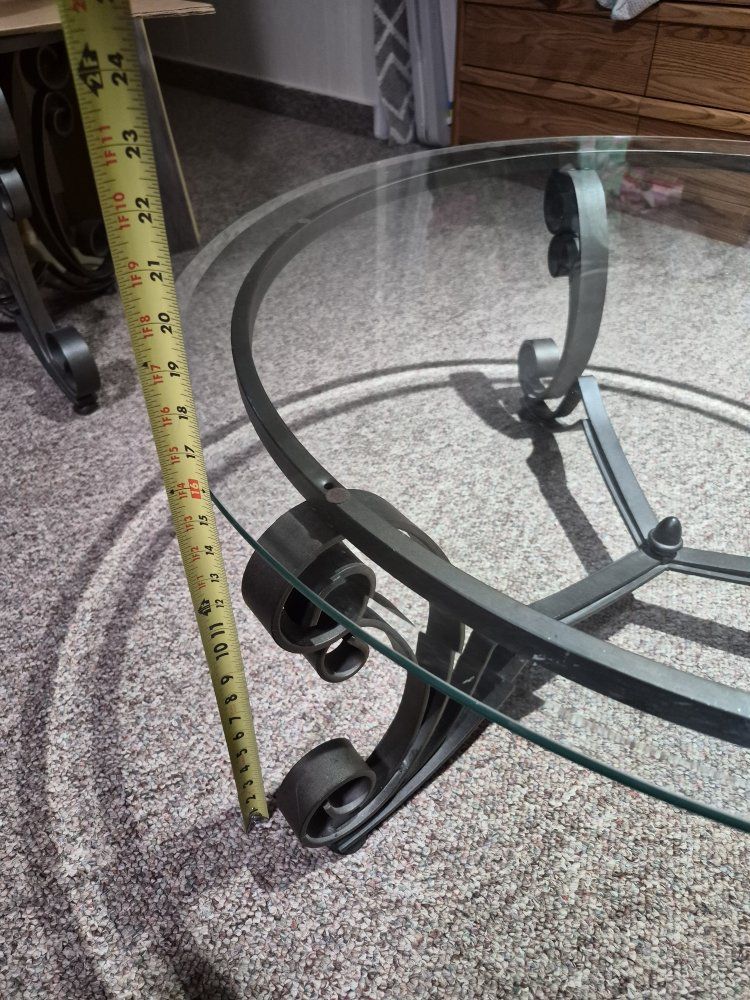 Round metal, glass table