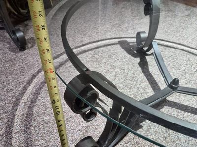 Round metal, glass table