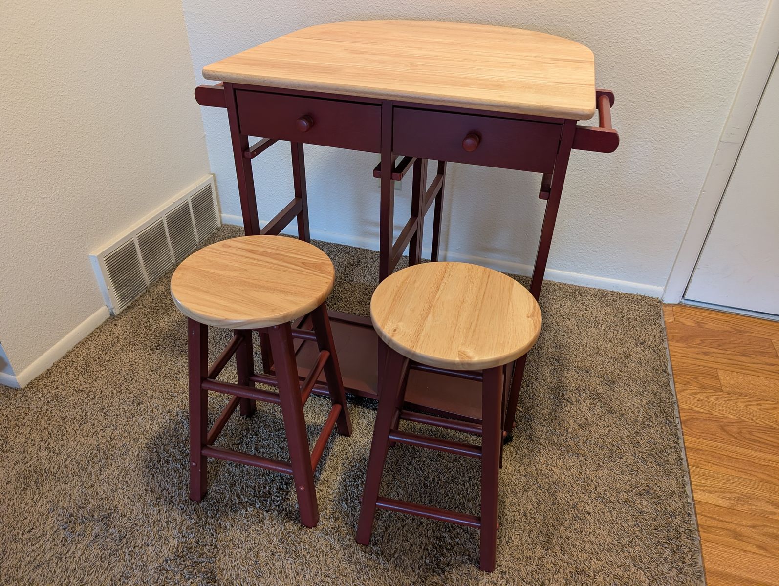 Breakfast Cart Drop-Leaf Table With Barstools