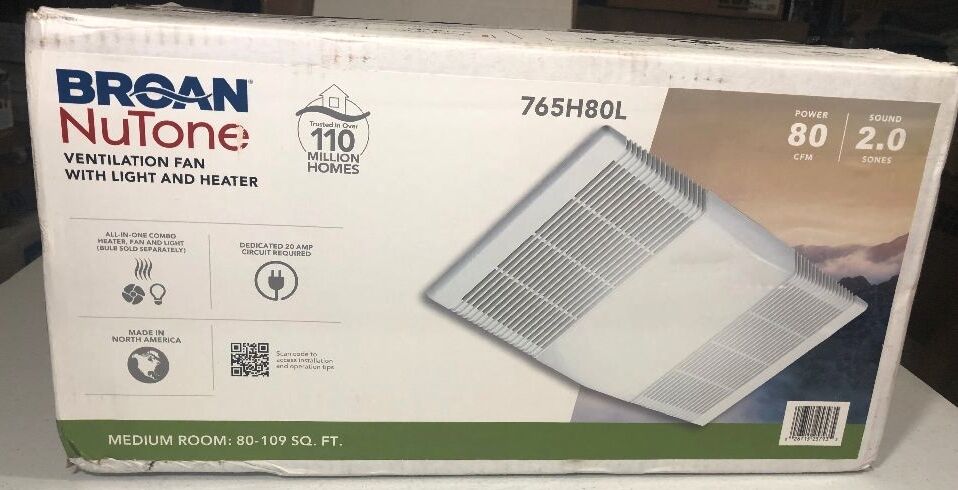 Broan NuTone 80 CFM Heater Ventilation Fan with light, 2.0 Sones