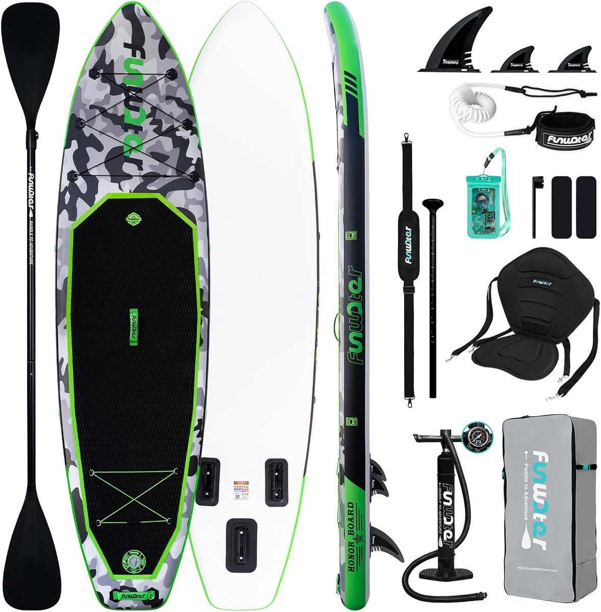 Brand New Inflatable Stand Up Paddle Board EVERYTHING YOU NEED Bundle- Factory Sealed - Green Camo