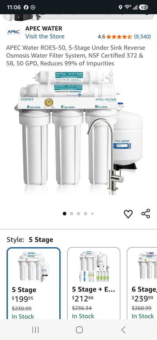 APEC Water Systems Essence ROES-50 5-Stage Under Sink Reverse Osmosis Water Filter System