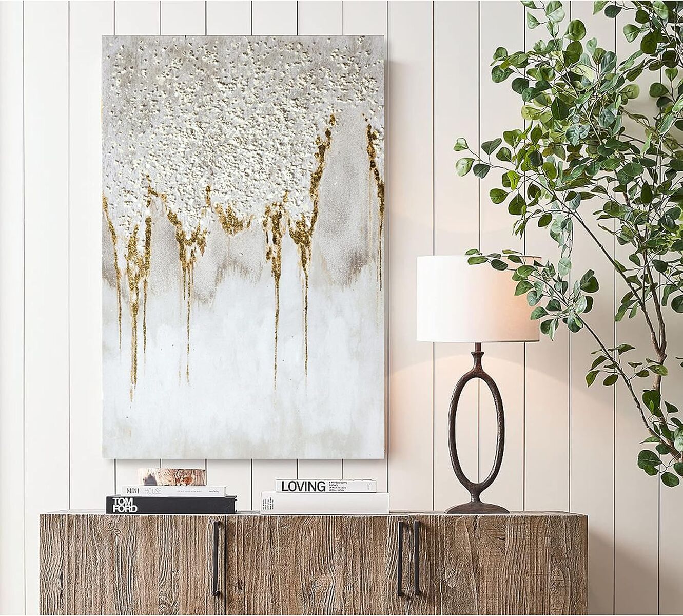 Vertical Abstract Canvas Wall Art, Textured Gold Foil Artwork, Glitter Oil Painting 24" x 36"