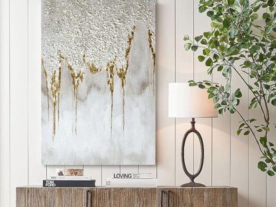Vertical Abstract Canvas Wall Art, Textured Gold Foil Artwork, Glitter Oil Painting 24" x 36"