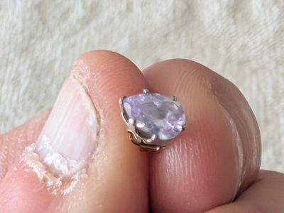 Single Purple Teardrop Gemstone Stud Earring