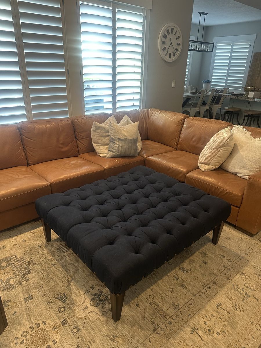 Large Tufted Fabric Ottoman / Coffee Table - Navy Blue