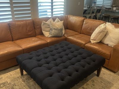 Large Tufted Fabric Ottoman / Coffee Table - Navy Blue