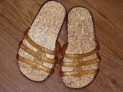 Gold Glitter Sandals Slide Shoes Size 4