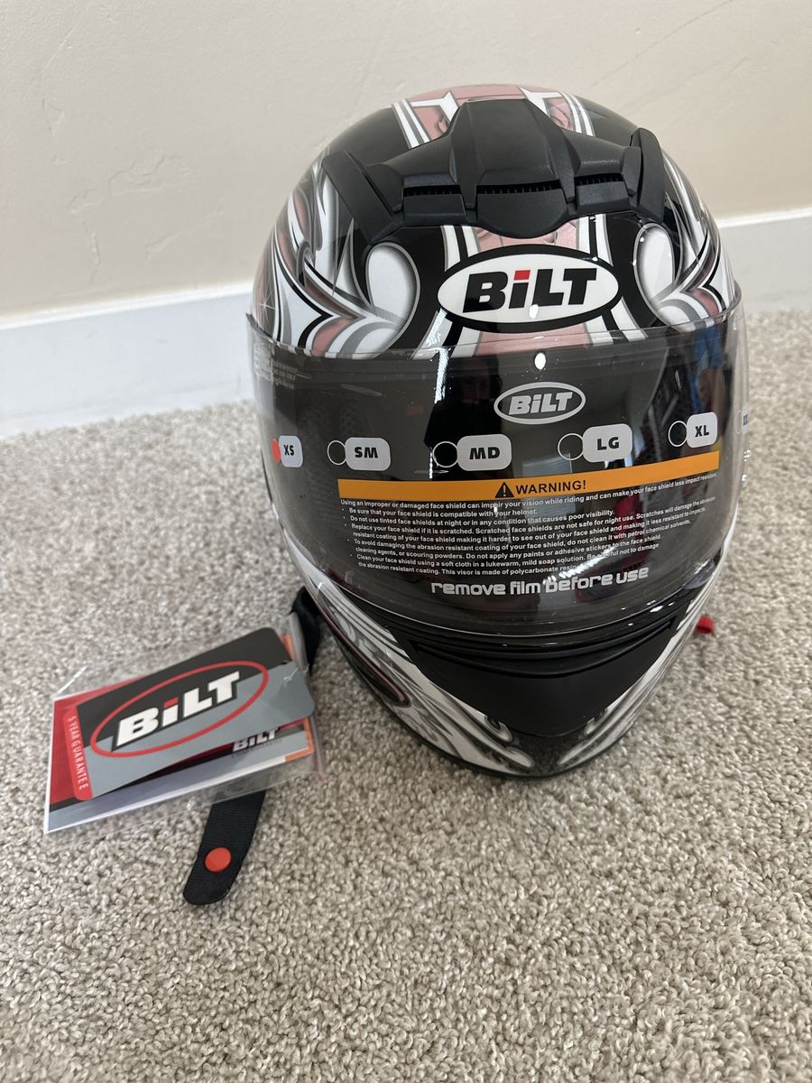 Bilt Full Face Motorcycle Helmet Pink Black White Graphic
