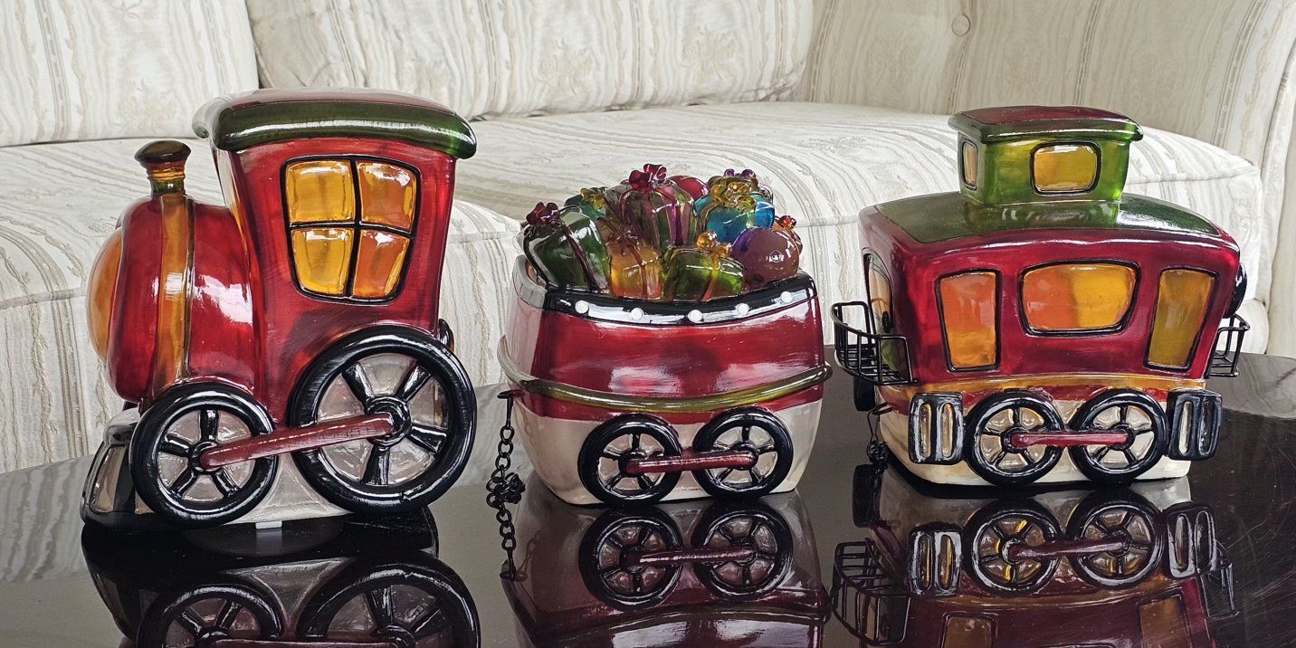LED Illuminated Holiday Train 3 Piece Set Ceramic Christmas Decor