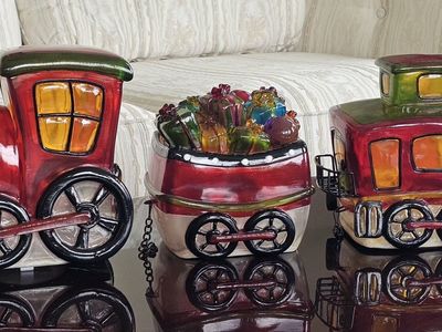 LED Illuminated Holiday Train 3 Piece Set Ceramic Christmas Decor