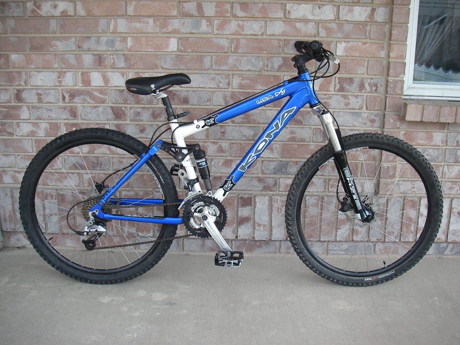 26"  KONA Aluminum Full Suspension Mountain Bike, Boys, Womens, Girls, Disc Brakes, 27 SPD,  16" Frame, Blue, 26 Inch 