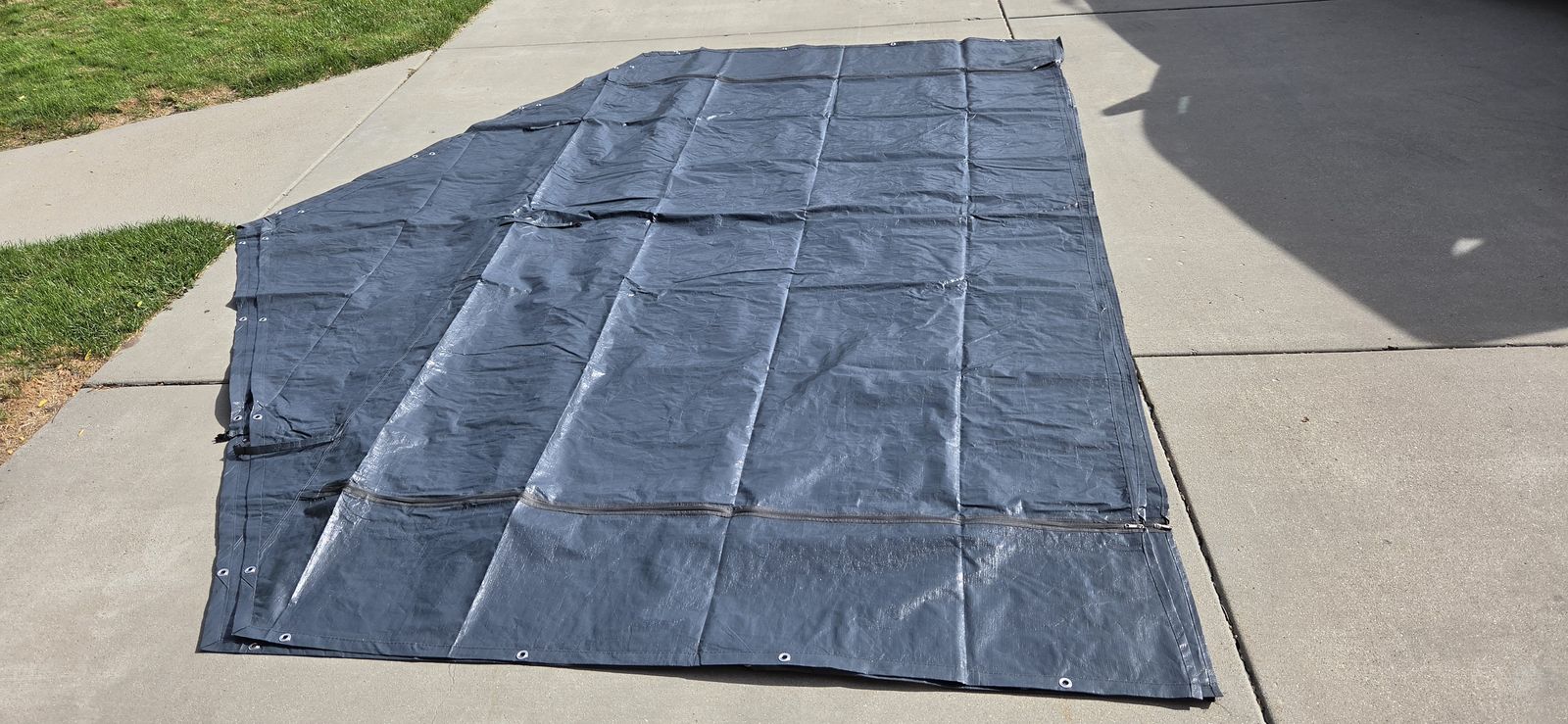 NEW! Carport Replacement Cover Tarp, Ends, Sides, Roof w/Zipper Openings & Screen Windows - Gray