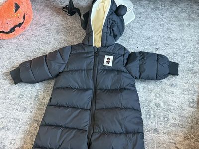 Unbranded Black Puffer Baby Snowsuit with Hood and Fleece Lining (73/44)
