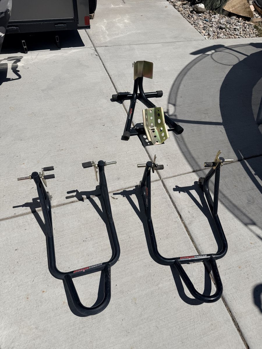 Stance Motorcycle Stands Front & Rear Wheel Pair & Wheel Chock (Set of 3)