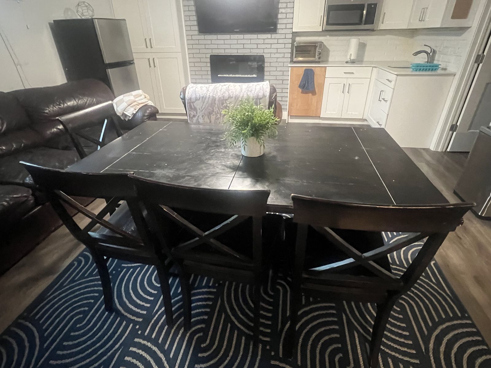 Black Wooden Dining Table Set with Cross-Back Chairs