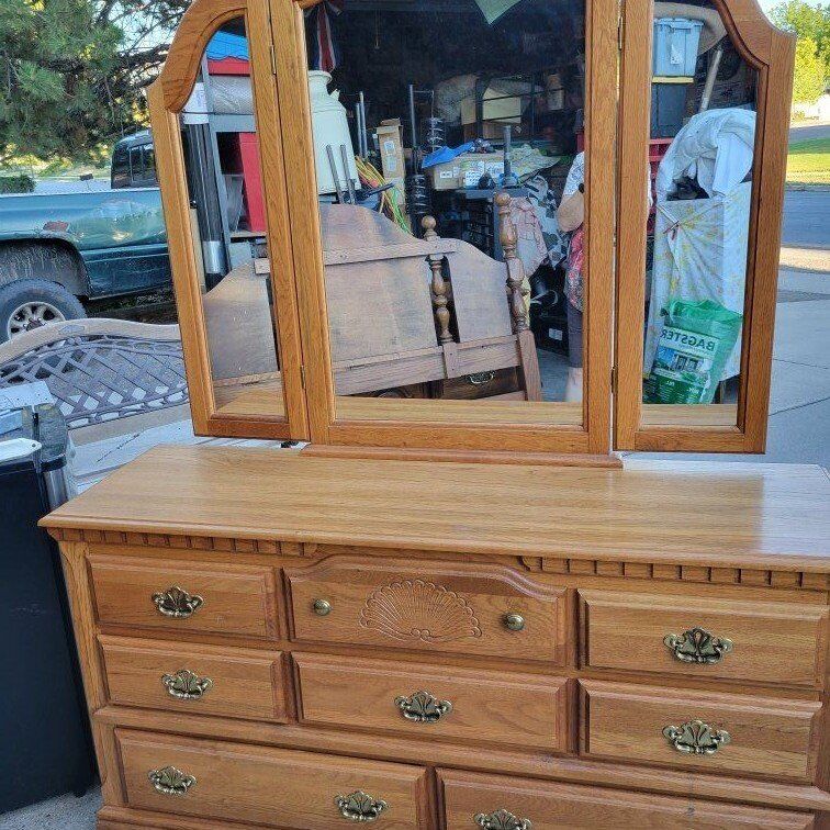 Solid Oak Dresser, mirror, a night stand,frame