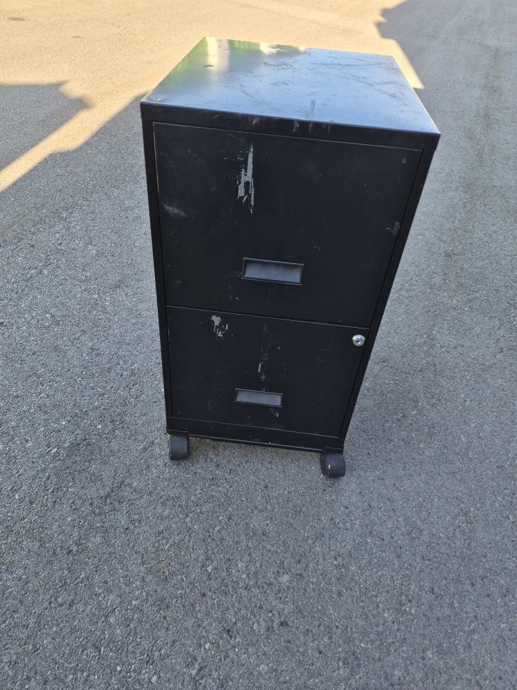 Black 2-Drawer Metal Filing Cabinet with Lock & Wheels(no key)