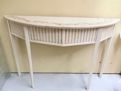 Vintage Half-Moon Hall Table Console with Hand-Painted Floral Trim