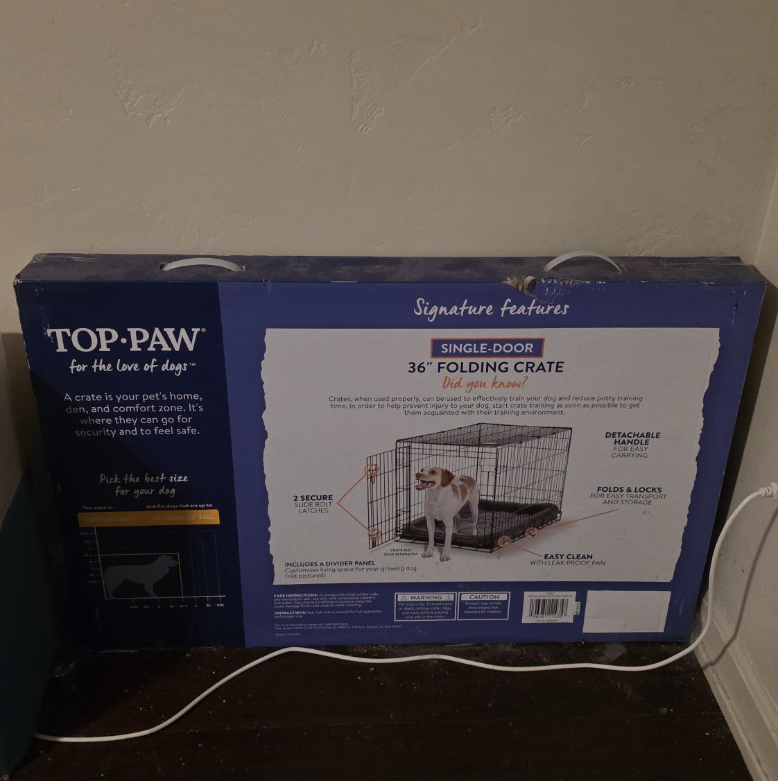 Top Paw 36" Folding Single Door Wire Dog Crate w/ Leak-Proof Tray, Med/Large