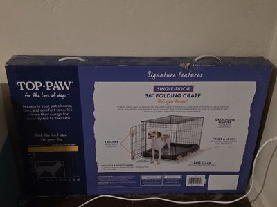Top Paw 36" Folding Single Door Wire Dog Crate w/ Leak-Proof Tray, Med/Large