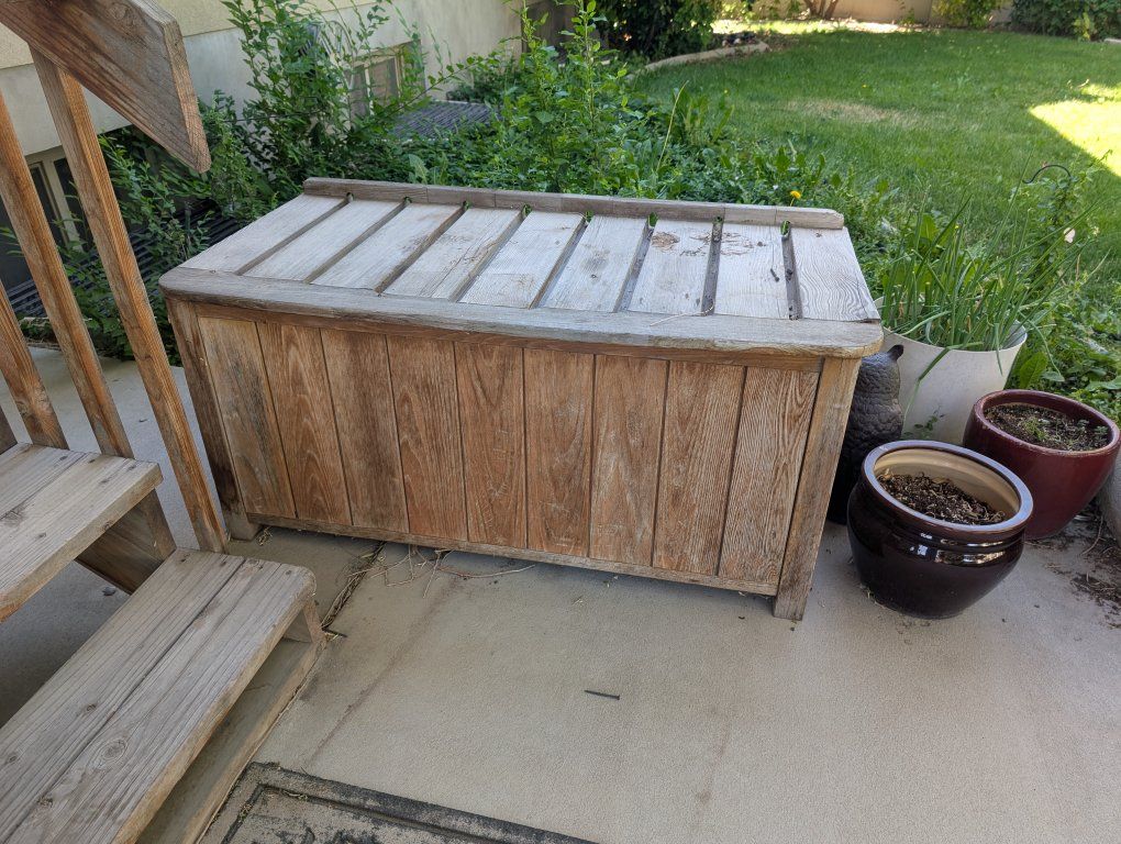 Outdoor Wood Storage Bench/Deck Box - Weathered Solid Wood