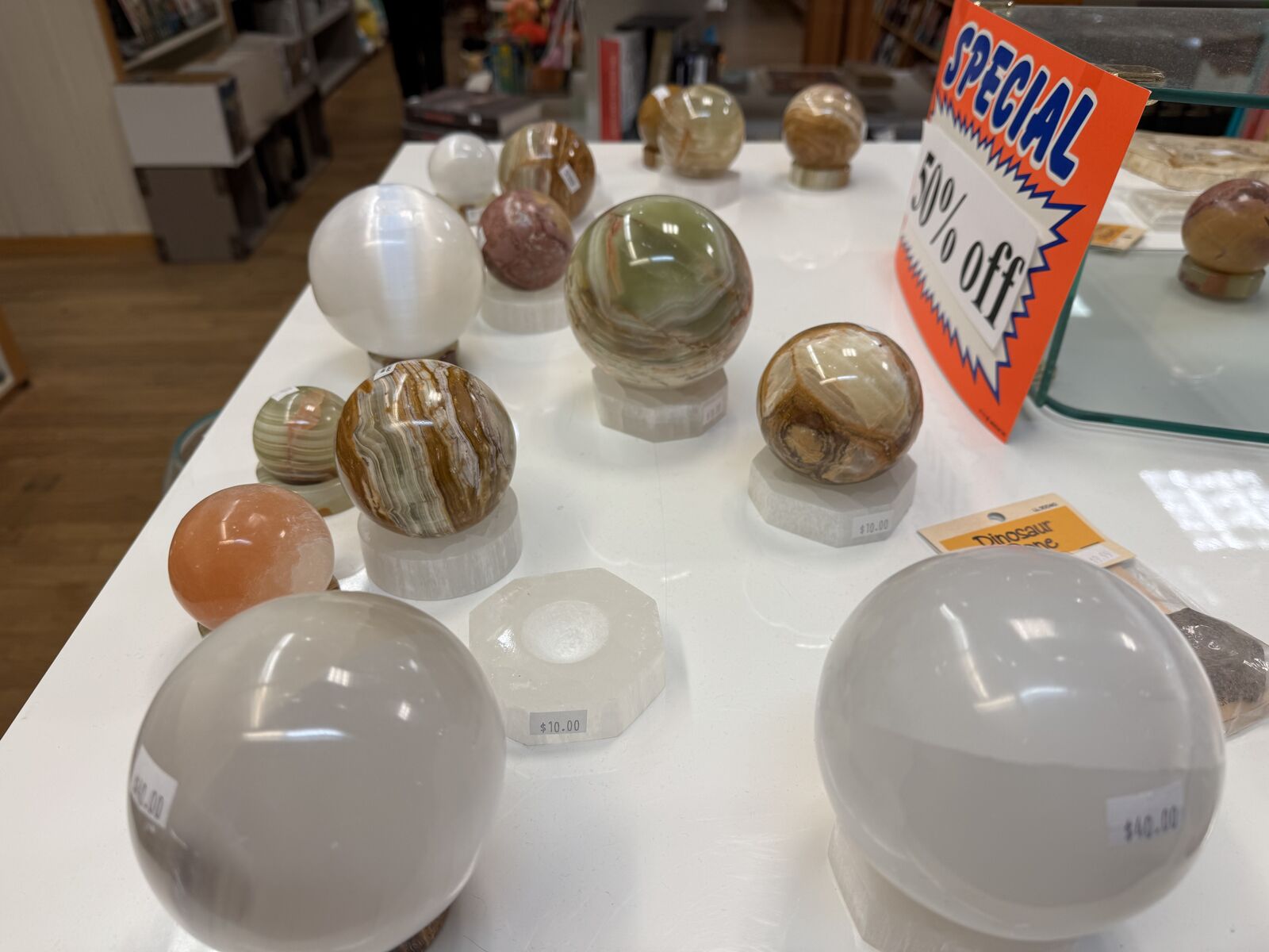 Crystals, petrified wood, dinosaur teeth, spheres & more 50% off sale