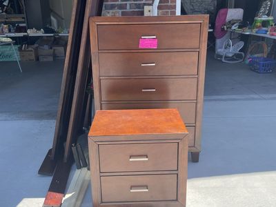 Full Size Bedroom Set with Tall Dresser and Nightstand in Dark Wood
