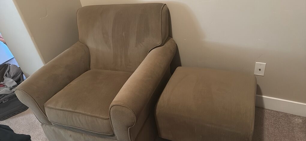 Brown Corduroy Rocking Chair with Ottoman