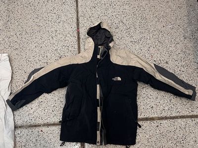 The North Face HyVent Ski Jacket kids Size M Black/Tan/Gray Waterproof Hooded Shell with matching snow pants size S