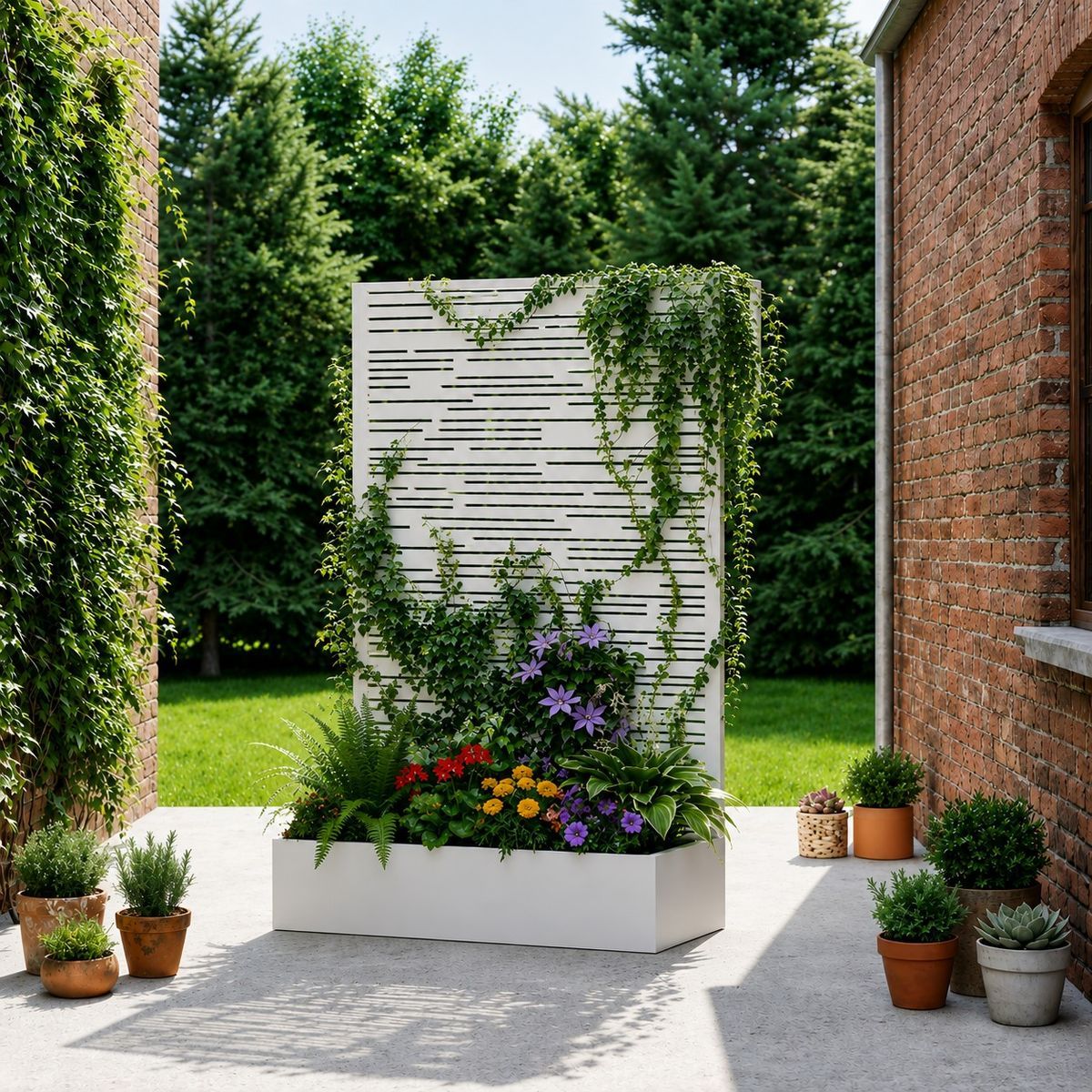 NEW! Metal Planter Box w/Galvanized Trellis, White